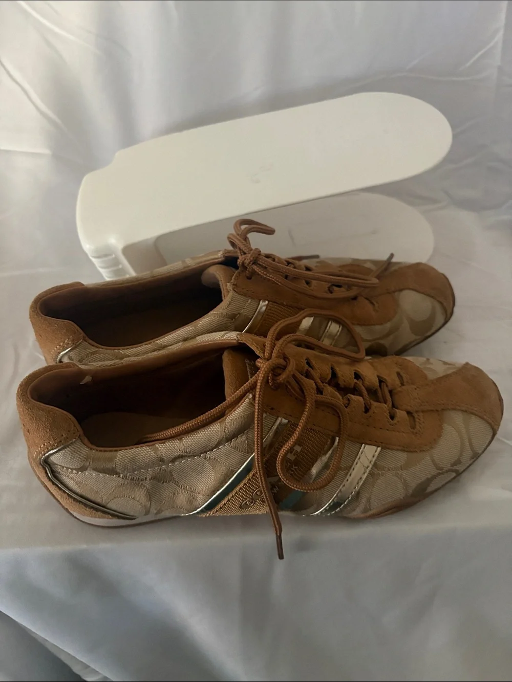Coach Women's Tan and Metallic Accent Signature Sneakers